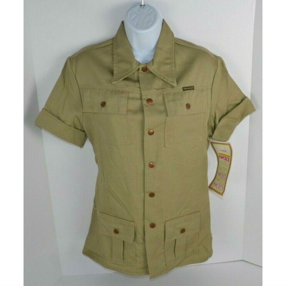 Vintage 1970s Maverick Safari Cargo Shirt Top Khaki Heavyweight New Deadstock